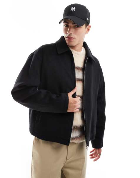 ASOS DESIGN - Sort oversized cropped Harrington-jakke i uldlook - view 1