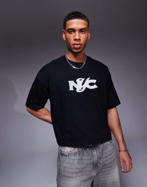 ASOS DESIGN - Sort oversized cropped T-shirt med grafisk byprint - view 1