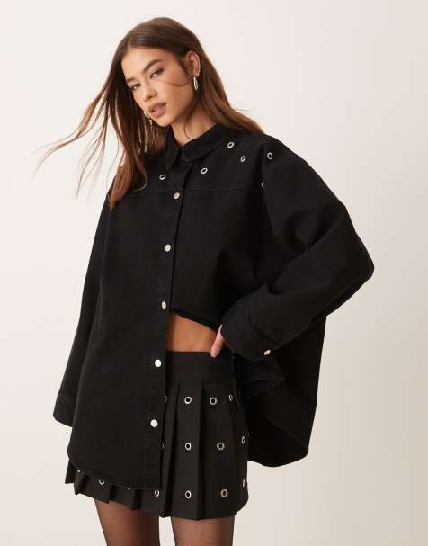 ASOS DESIGN - Sort oversized denimskjorte med snørehuller - view 1