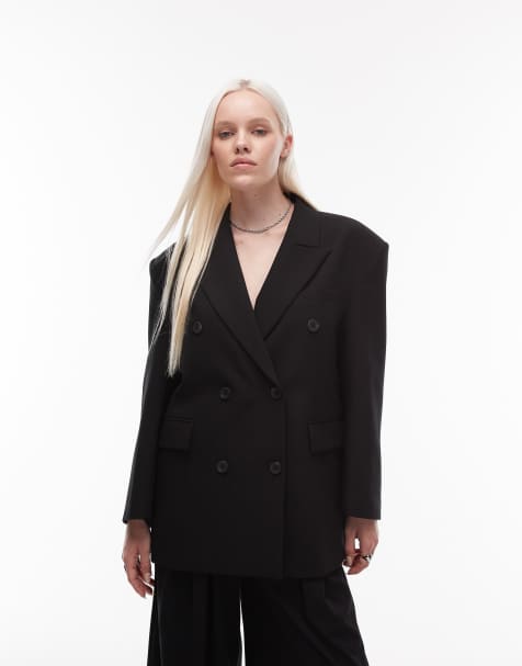 ASOS DESIGN - Sort oversized dobbeltradet blazer - view 1