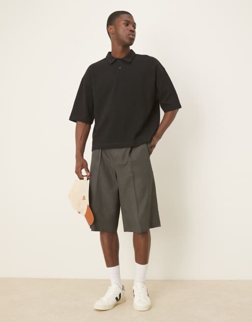 ASOS DESIGN - Sort oversized firkantet polo i kraftig piqué , 2 af 4