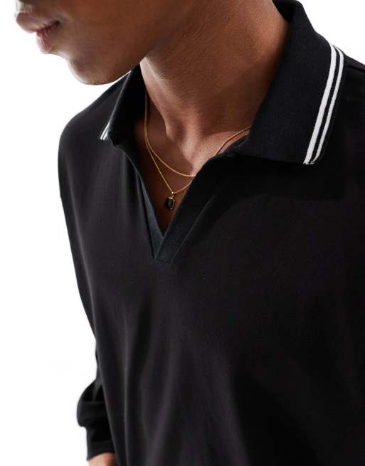 ASOS DESIGN Sort oversized firkantet polo-T-shirt med kantstribe på kraven, 4 af 4