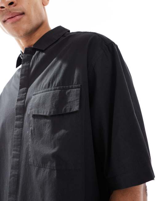 ASOS DESIGN - Sort oversized firkantet skjorte i poplin, 3 af 4
