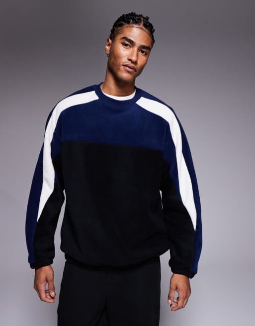ASOS DESIGN - Sort oversized fleece-sweatshirt med farveblokke