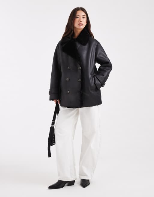 ASOS DESIGN - Sort oversized flyverjakker i bonded imiteret lammeskind, 2 af 4