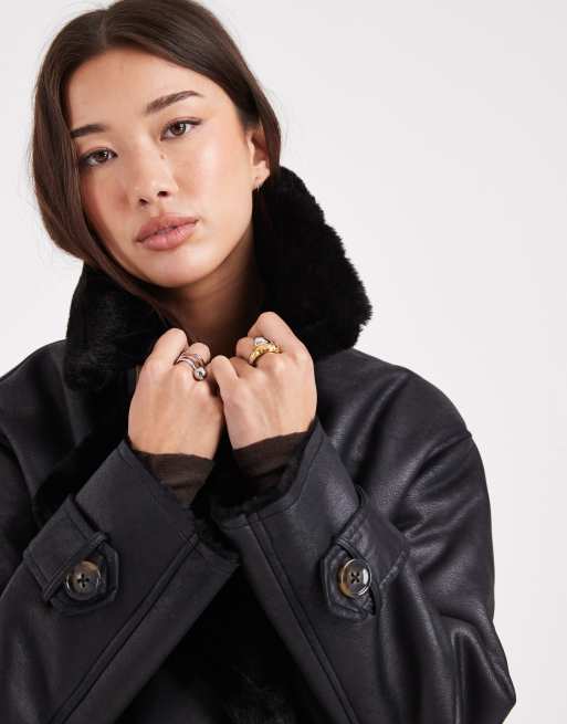 ASOS DESIGN - Sort oversized flyverjakker i bonded imiteret lammeskind, 4 af 4