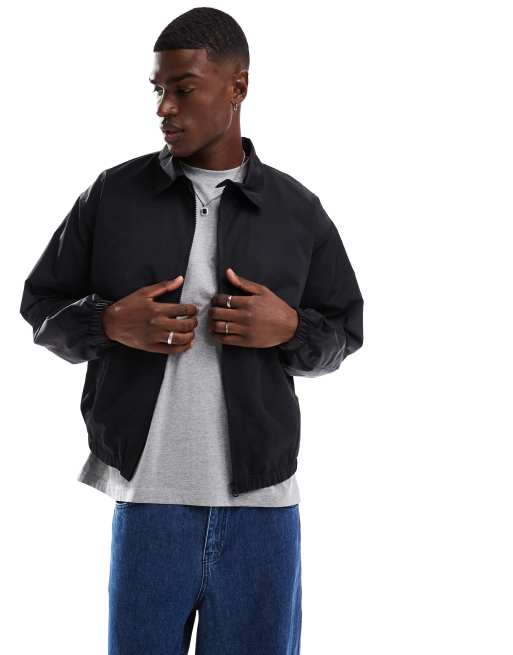 ASOS DESIGN - Sort oversized harrington-jakke i let stof