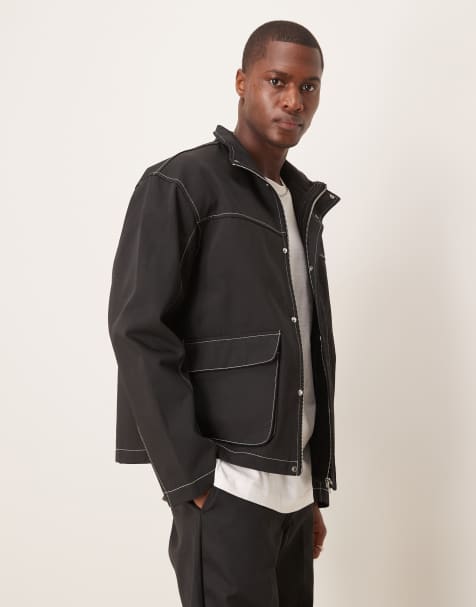 ASOS DESIGN - Sort oversized harrington-jakke med kontrastfarvede syninger - view 1