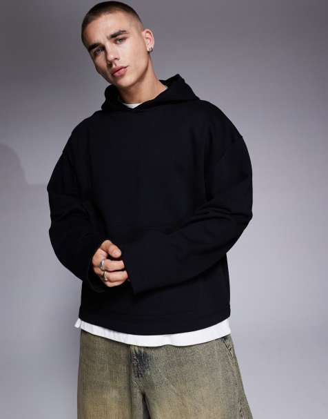 ASOS DESIGN - Sort oversized hættetrøje med fast kant - view 1