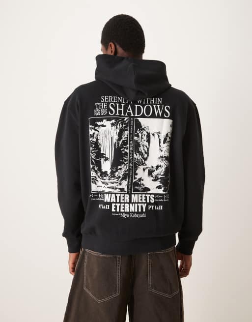 ASOS DESIGN - Sort oversized hættetrøje med hvidt print