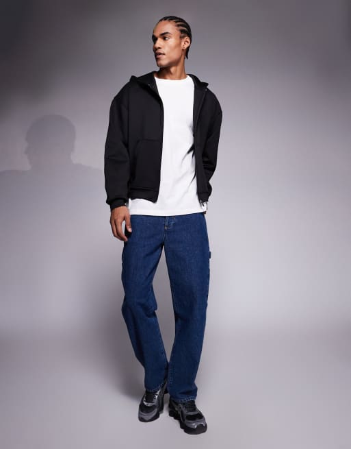 ASOS DESIGN - Sort oversized hættetrøje med lynlås i scuba-lignende stof, 2 af 5