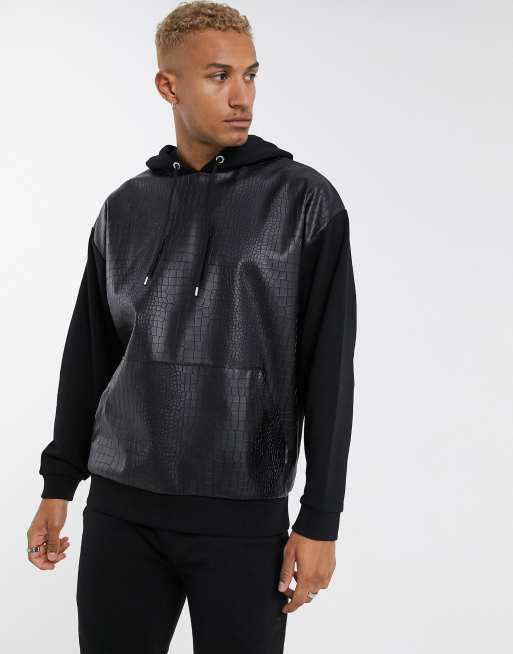 ASOS DESIGN - Sort sæt i PU og imiteret krokodilleskind med paneler, 2 af 3