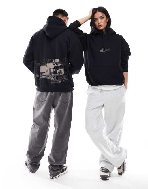 ASOS DESIGN - Sort oversized hættetrøje med print foran og bagpå