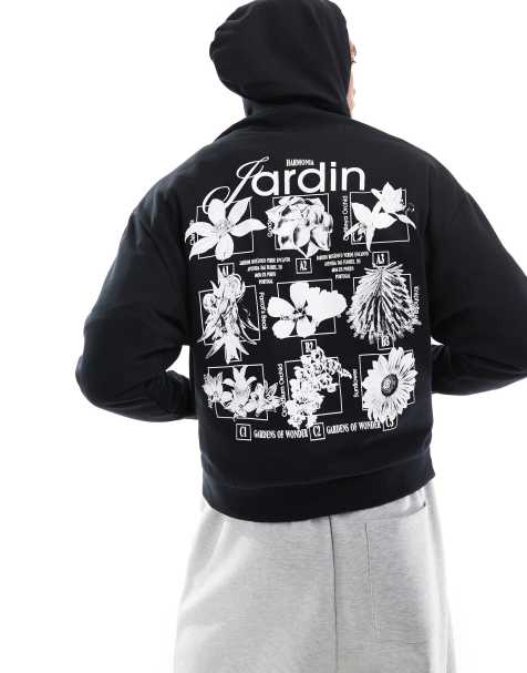 ASOS DESIGN - Sort oversized hættetrøje med print - view 1