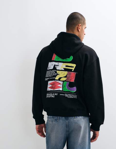 ASOS DESIGN - Sort oversized hættetrøje med print - view 1