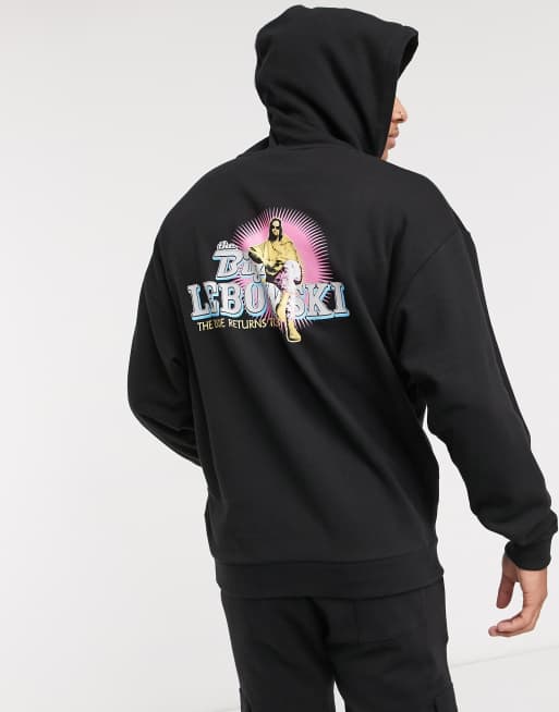 ASOS DESIGN - Sort oversized hættetrøje med The Big Lebowski print på ryggen
