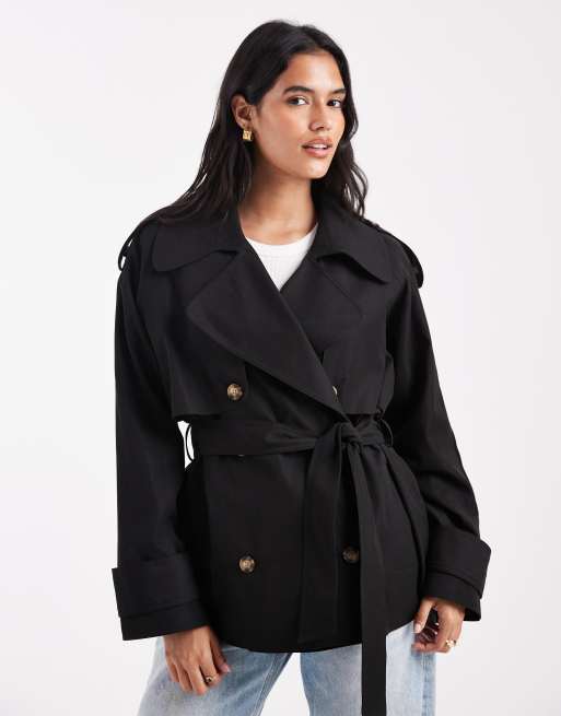 ASOS DESIGN - Sort oversized kort trenchcoat med bælte