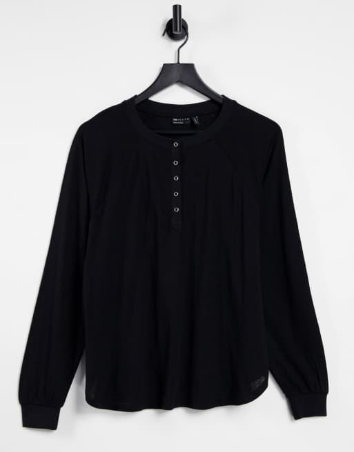 ASOS DESIGN - Sort oversized langærmet top med trykknapper
