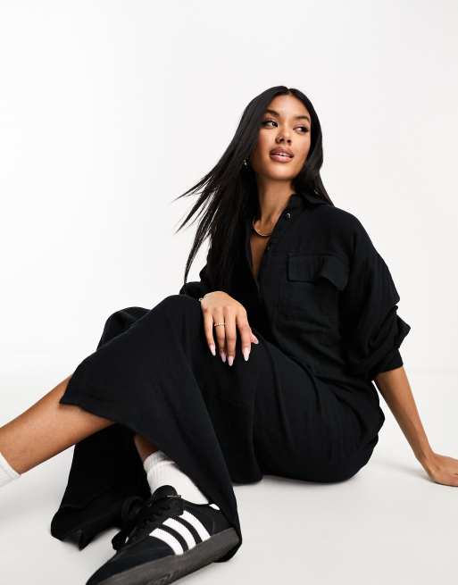 ASOS DESIGN - Sort oversized maxi-skjortekjole i dobbelt stof 