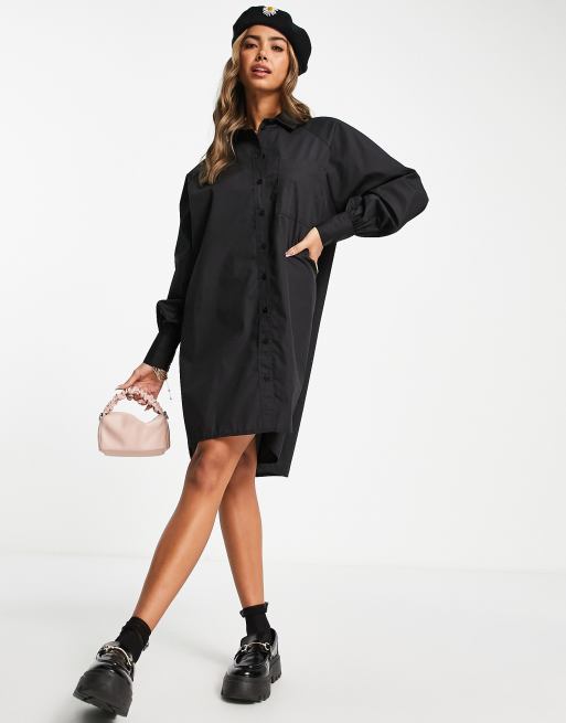 ASOS DESIGN - Sort, oversized mini-skjortekjole i boyfriend fit