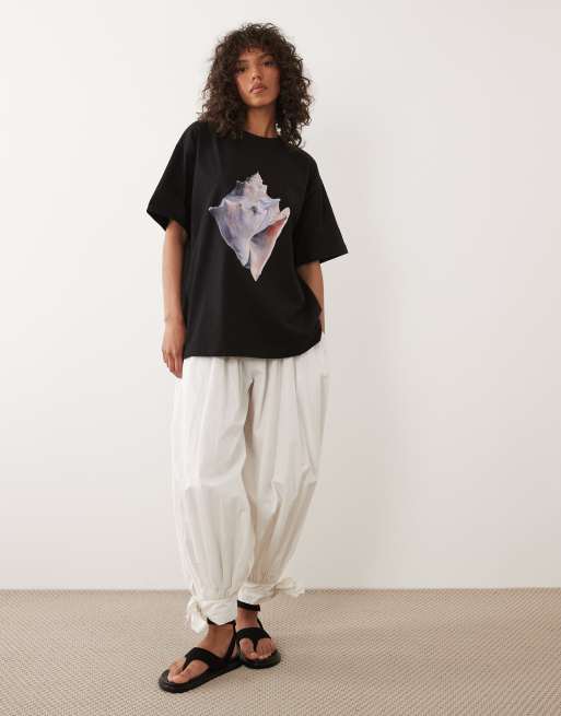 ASOS DESIGN - Sort oversized og kortærmet top med muslingeprint, 2 af 4