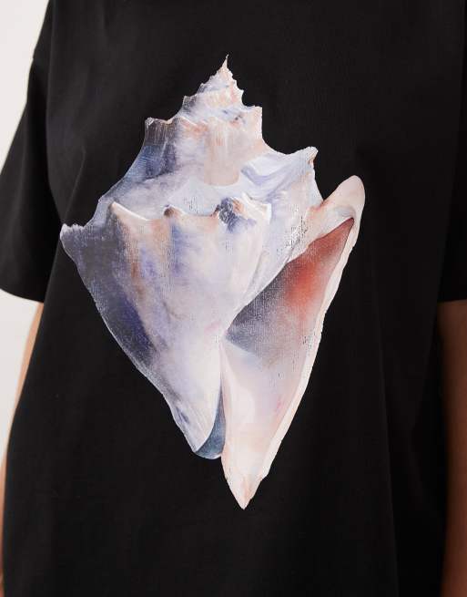 ASOS DESIGN - Sort oversized og kortærmet top med muslingeprint, 3 af 4