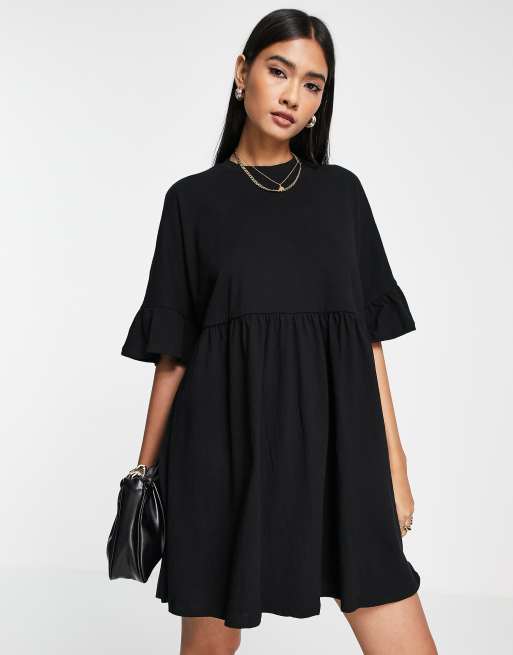 ASOS DESIGN — Sort oversized overallkjole med flæseærmer, 4 af 4