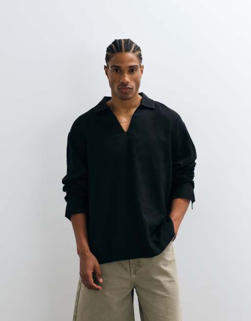 ASOS DESIGN - Sort oversized overhead-skjorte i hørblanding