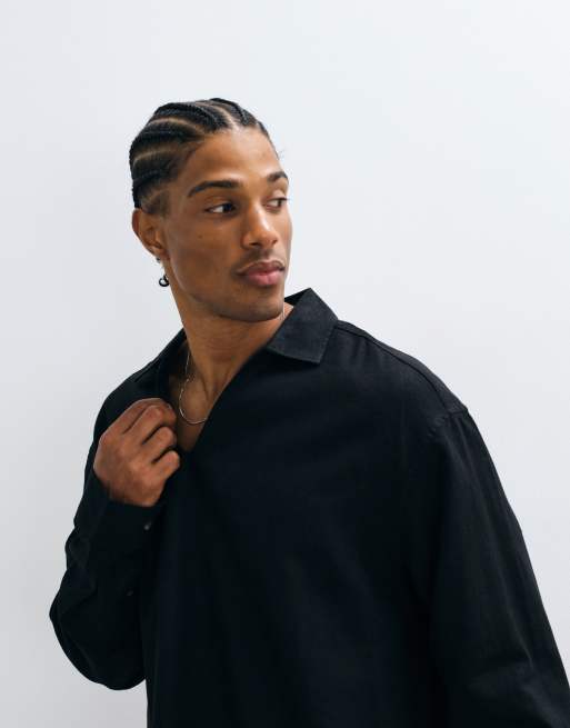 ASOS DESIGN - Sort oversized overhead-skjorte i hørblanding, 2 af 5