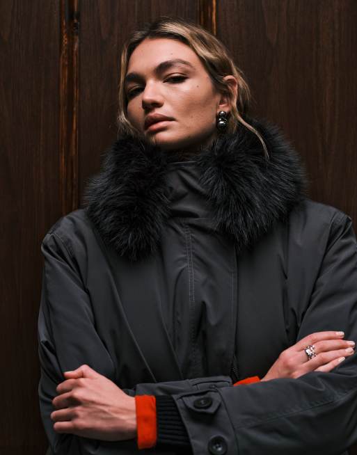 ASOS DESIGN - Sort oversized parkajakke med pels i kanten, 2 af 4