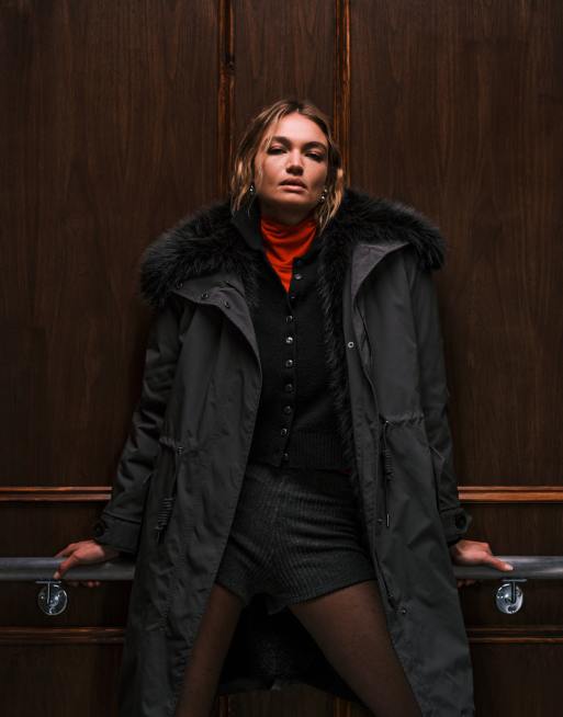 ASOS DESIGN - Sort oversized parkajakke med pels i kanten, 4 af 4