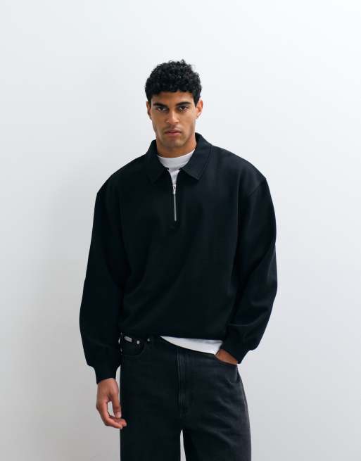 ASOS DESIGN - Sort oversized polo med kvart lynlås i firkantet pasform, 2 af 5