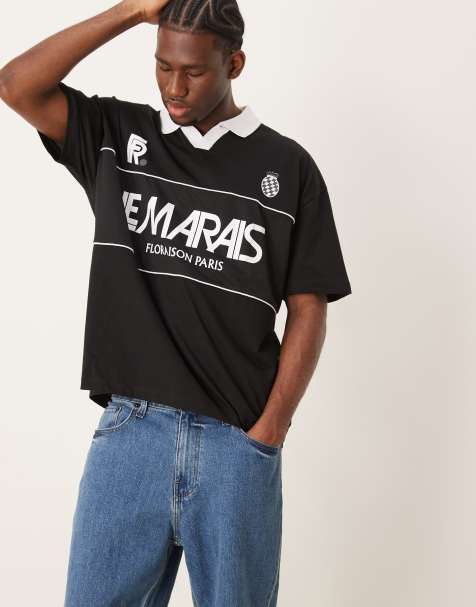 ASOS DESIGN - Sort oversized poloskjorte med grafisk fodboldprint - view 1