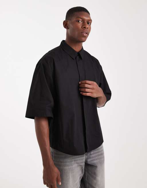 ASOS DESIGN - Sort oversized poplin-skjorte