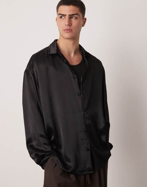 ASOS DESIGN - Sort oversized satinskjorte