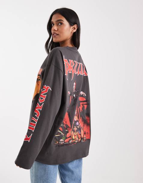 ASOS DESIGN - Sort oversized skater-T-shirt med lange ærmer og licenseret 'Dracula'-grafik - view 1