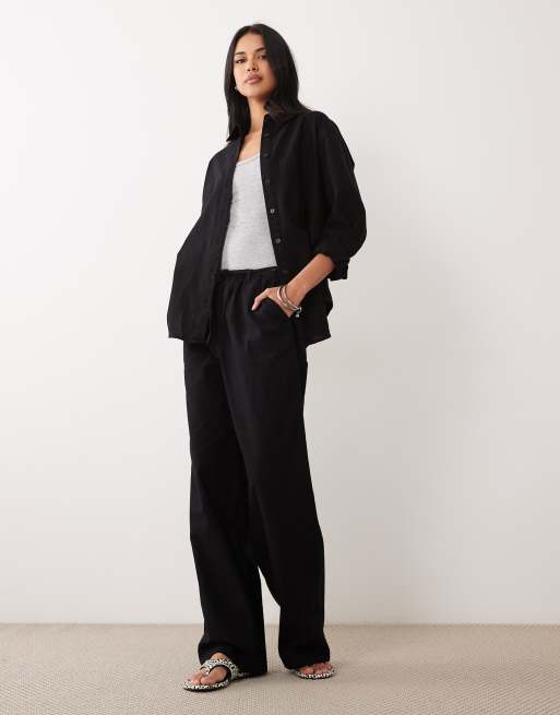 ASOS DESIGN - Sort oversized skjorte i bomulds- og hørblanding, 3 af 4