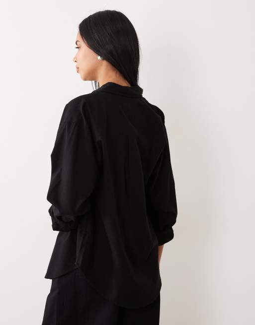 ASOS DESIGN - Sort oversized skjorte i bomulds- og hørblanding, 4 af 4