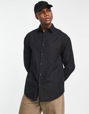 ASOS DESIGN - Sort, oversized skjorte i hør