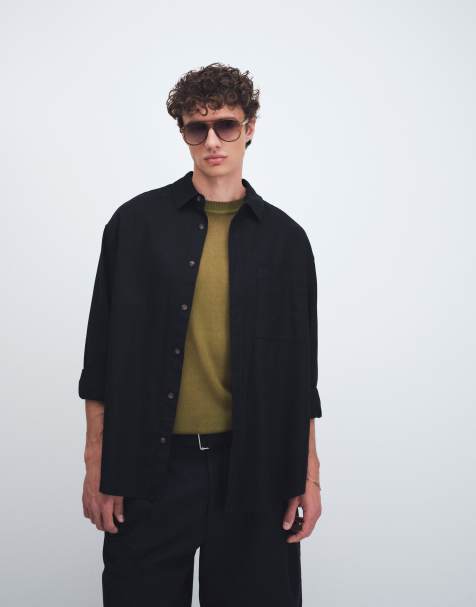 ASOS DESIGN - Sort oversized skjorte i hørblanding - Del af sæt - view 1