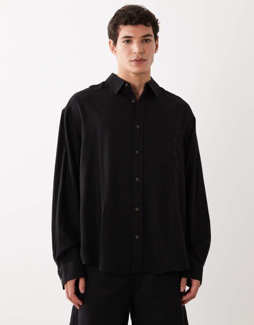 ASOS DESIGN - Sort oversized skjorte i hørblanding - Del af sæt