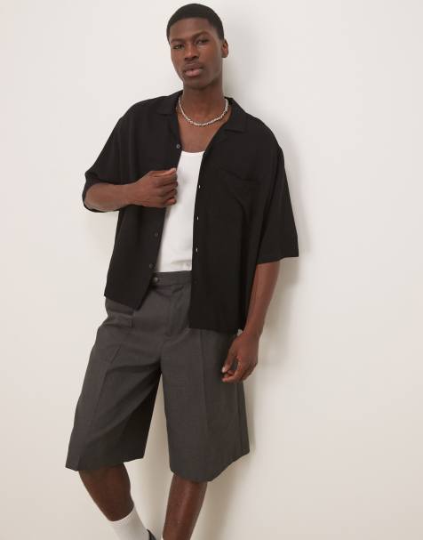 ASOS DESIGN - Sort oversized skjorte i hørblanding i firkantet pasform - Del af sæt - view 1