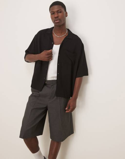 ASOS DESIGN - Sort oversized skjorte i hørblanding i firkantet pasform - Del af sæt