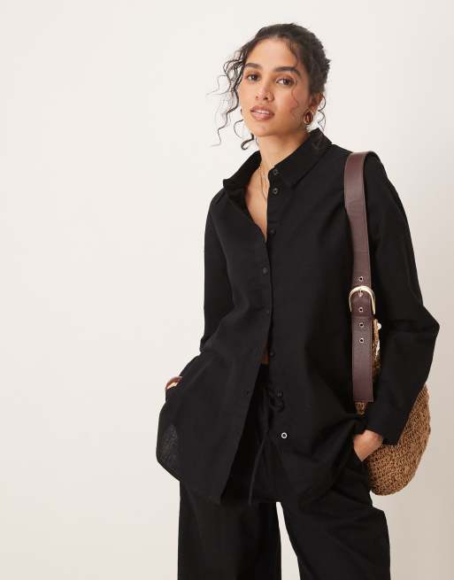 ASOS DESIGN - Sort oversized skjorte i hørlook - Del af sæt