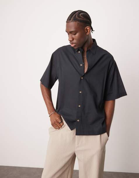 ASOS DESIGN - Sort oversized skjorte i hørlook i firkantet pasform - view 1