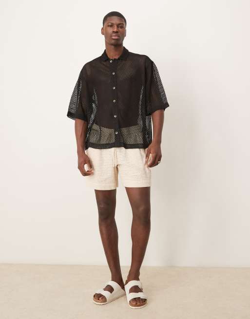 ASOS DESIGN - Sort oversized skjorte i mesh i firkantet pasform