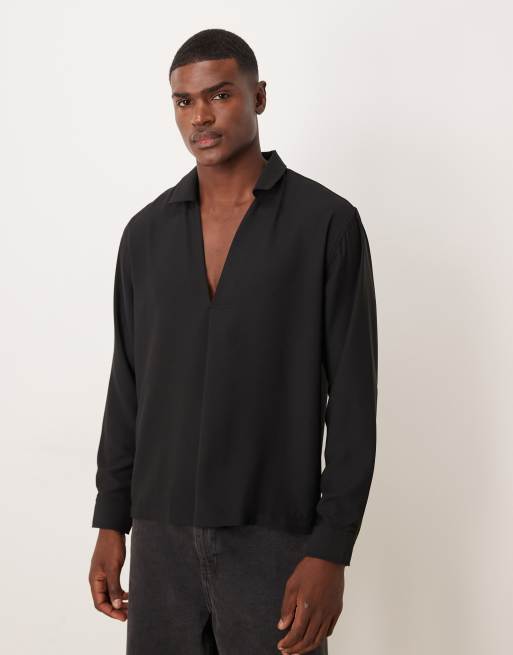 ASOS DESIGN - Sort oversized skjorte i satin i firkantet pasform