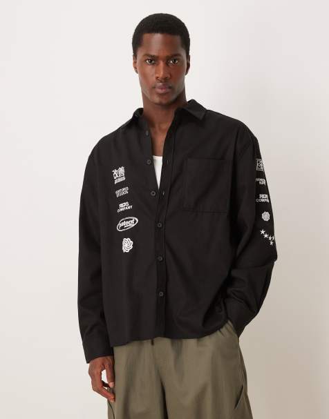 ASOS DESIGN - Sort oversized skjorte med broderi i twill - view 1
