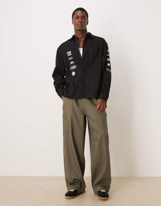 ASOS DESIGN - Sort oversized skjorte med broderi i twill, 2 af 5