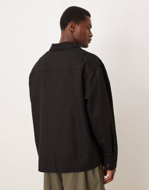 ASOS DESIGN - Sort oversized skjorte med broderi i twill, 3 af 5